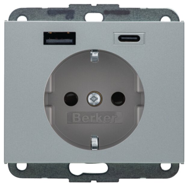 Berker 48147003 Steckdose SCHUKO/USB AC 20W PD Kx Alu matt