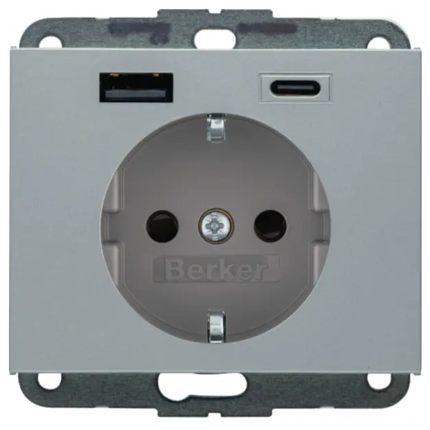 Berker 48147003 Steckdose SCHUKO/USB AC 20W PD Kx Alu matt