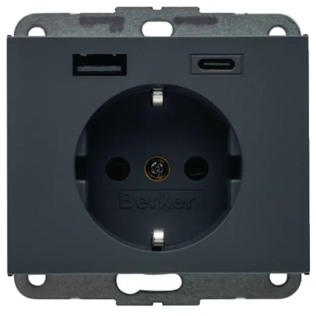 Berker 48147006 Steckdose SCHUKO/USB AC 20W PD Kx Anthrazit matt