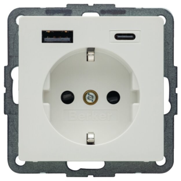 Berker 48146089 Steckdose SCHUKO/USB AC 20W PD Qx Polarweiß samt