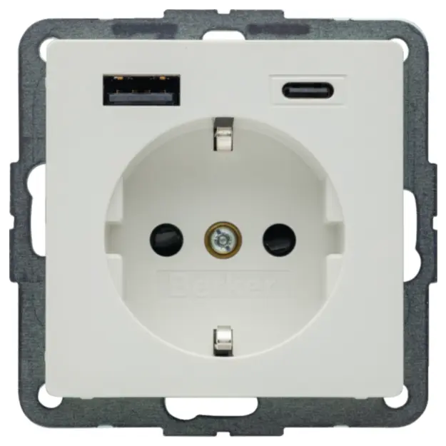 Berker 48146089 Steckdose SCHUKO/USB AC 20W PD Qx Polarweiß samt