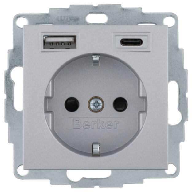 Berker 48141404 Steckdose SCHUKO/USB AC 20W PD B3 alu matt