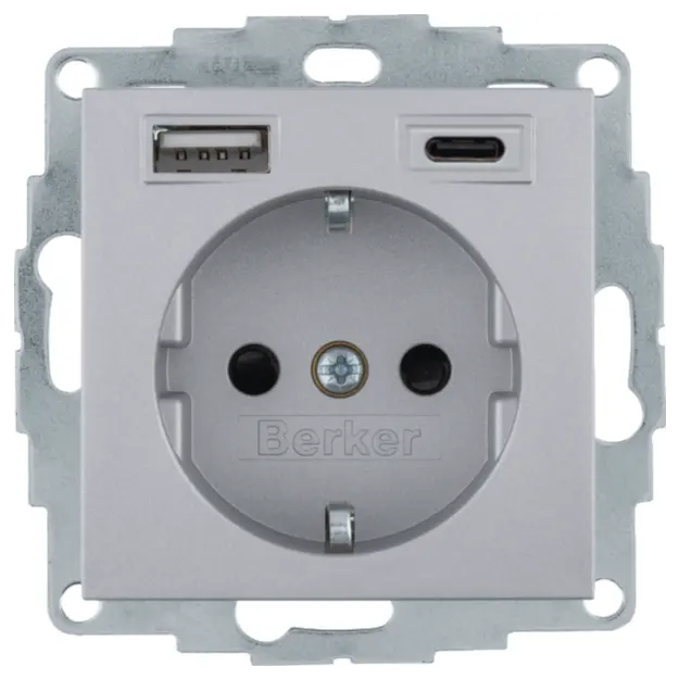 Berker 48141404 Steckdose SCHUKO/USB AC 20W PD B3 alu matt