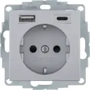 Berker 48141404 Steckdose SCHUKO/USB AC 20W PD B3 alu matt
