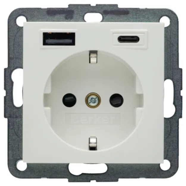 Berker 48141909 Steckdose SCHUKO/USB AC 20W PD S1 Polarweiß matt