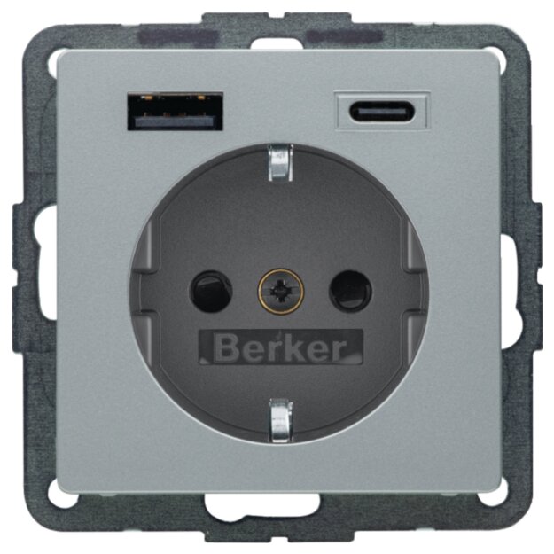 Berker 48146084 Steckdose SCHUKO/USB AC 20W PD Qx alu samt