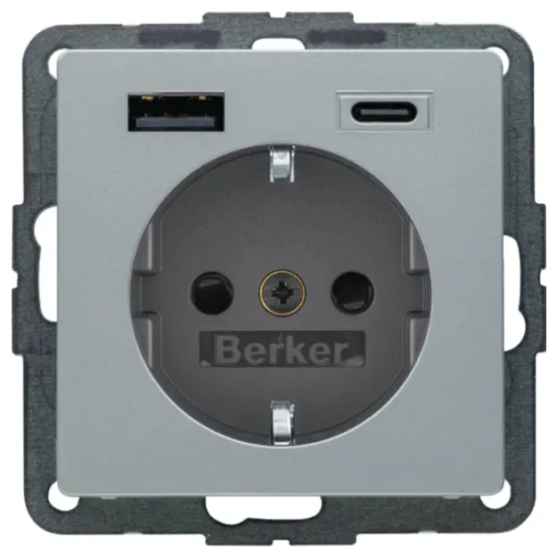 Berker 48146084 Steckdose SCHUKO/USB AC 20W PD Qx alu samt