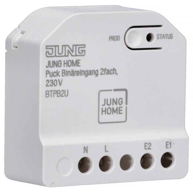 JUNG HOME Puck Binäreingang 2fach 230 V BTPB2U – für Taster & Sensoren, Bluetooth Mesh, 2 Eingänge