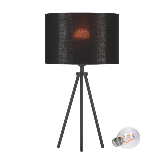 SLV Set Tischleuchte FENDA 155540 Tischleuchtenfuß FENDA E27 Mattschwarz 1005303 A60 E27 LED Leuchtmittel Transparent 7,5W 2700K CRI90 320° 10,5cm 155592 Schirm FENDA D300/H200 Schwarz/Kupfer
