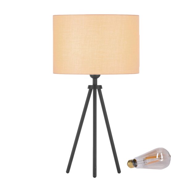 SLV Set Tischleuchte FENDA 155540 Tischleuchtenfuß FENDA E27 Mattschwarz 1005265 ST64 E27 LED Leuchtmittel Gold 7,5W 2500K CRI90 320° 14,5cm 155583 Schirm FENDA Beige