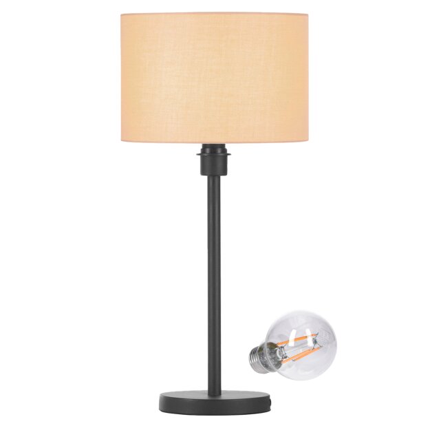 SLV Set Tischleuchte FENDA 155780 Leuchtenfuß FENDA TL-2 schwarz 1005303 A60 E27 LED Leuchtmittel Transparent 7,5W 2700K CRI90 320° 10,5cm 155583 Schirm FENDA Beige