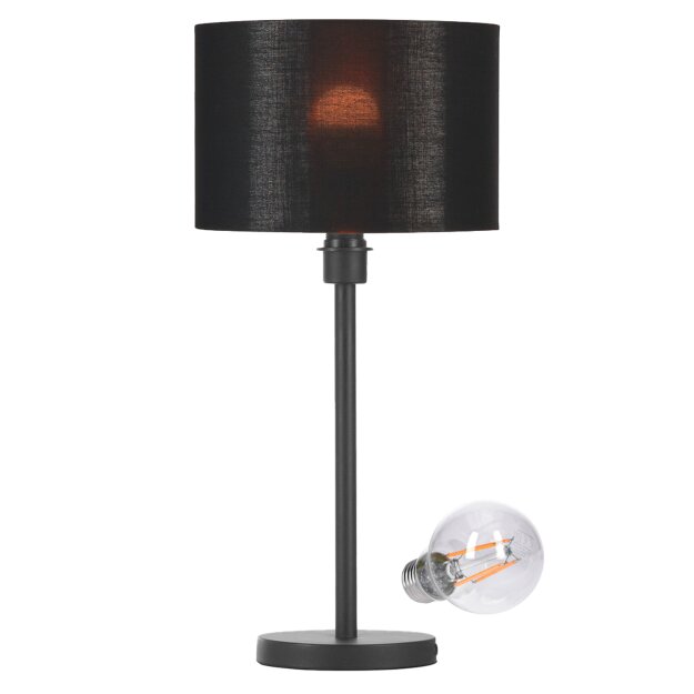 SLV Set Tischleuchte FENDA 155780 Leuchtenfuß FENDA TL-2 schwarz 1005303 A60 E27 LED Leuchtmittel Transparent 7,5W 2700K CRI90 320° 10,5cm 155592 Schirm FENDA D300/H200 Schwarz/Kupfer