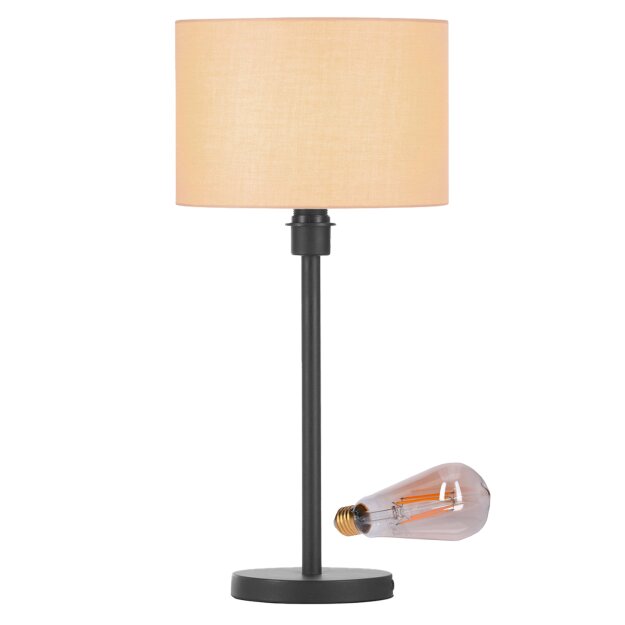 SLV Set Tischleuchte FENDA 155780 Leuchtenfuß FENDA TL-2 schwarz 1005265 ST64 E27 LED Leuchtmittel Gold 7,5W 2500K CRI90 320° 14,5cm 155583 Schirm FENDA Beige