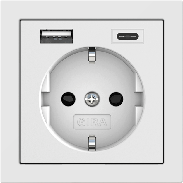 Gira 245970 SCHUKO SP USB-Spannungsversorgung2-fach Typ A/C Flächenschalter Reinweiß