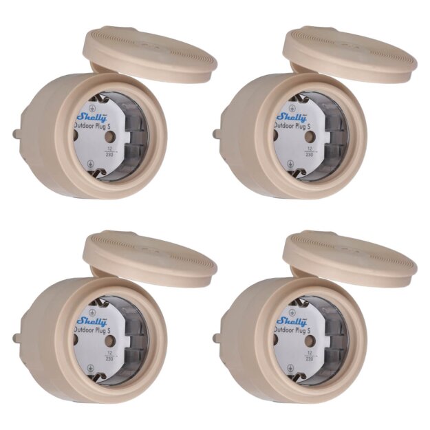 4 x Shelly Intelligente Steckdose mit Energiemessung IP44 WLAN Bluetooth  OUTDOOR PLUG S GEN3 Mokka