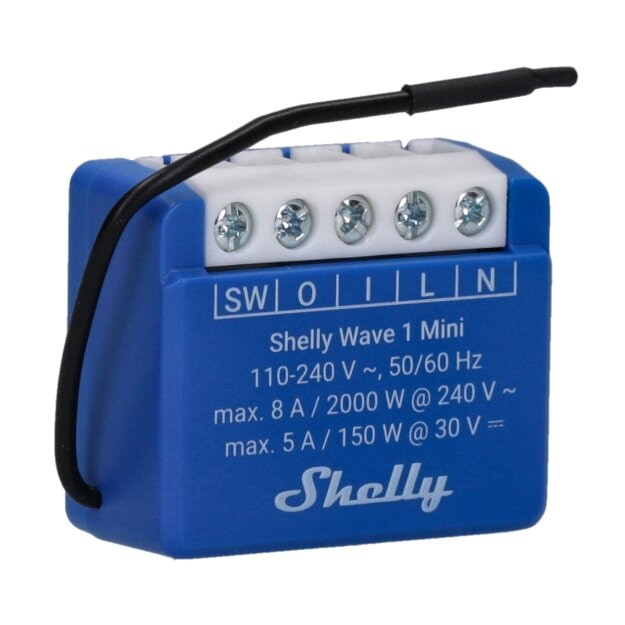 Shelly Wave 1 Mini LR – Miniatur-Smart-Switch mit Potentialfreien Kontakten, 8 A, Z-Wave Long Range