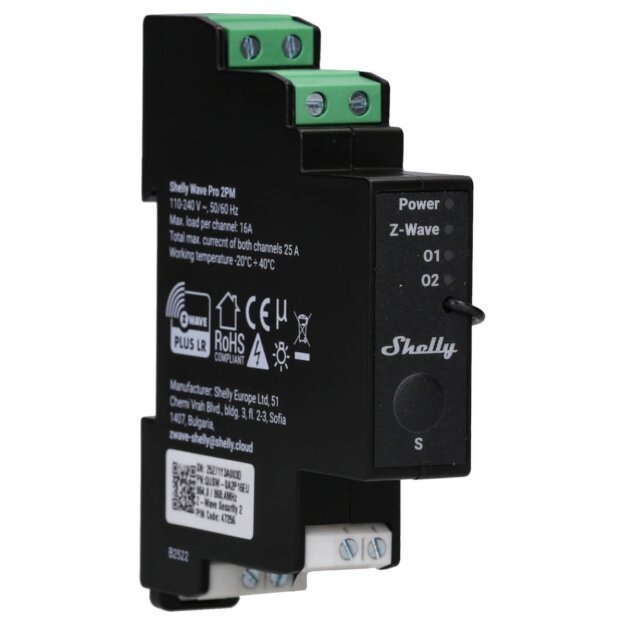 Shelly Wave PRO 2PM LR - Zweikanaliger Z-Wave Smart-Schalter - Leistungsmessung