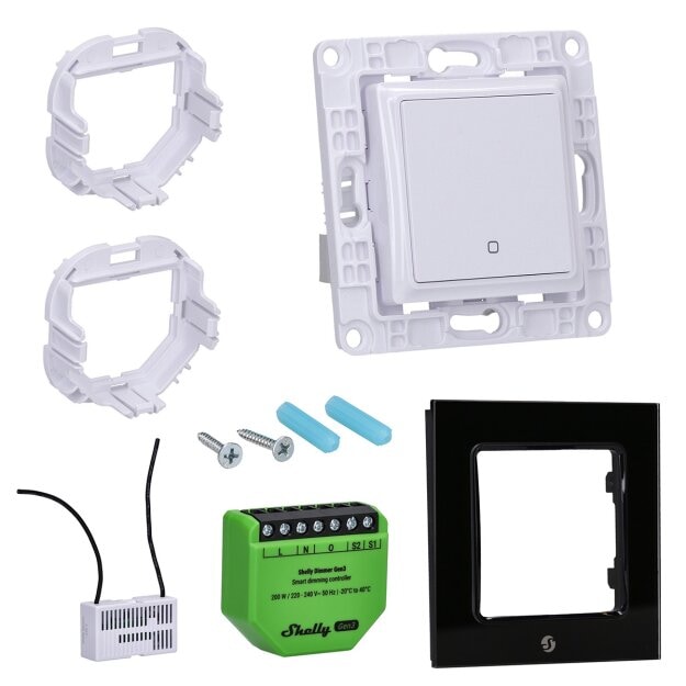 Shelly Set Dimmer-Set BYPASS + Dimmer Gen3 + Wall Switch 1 White + Wall Frame 1 White – dimmen & steuern von LED-Beleuchtung