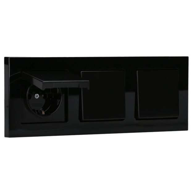 JUNG A IP 44 Set Schwarz: 3x A1520KLSW SCHUKO Steckdose mit Klappdeckel + 3x 551WU Dichtungsflansch + A5583BFSW 3-fach Rahmen