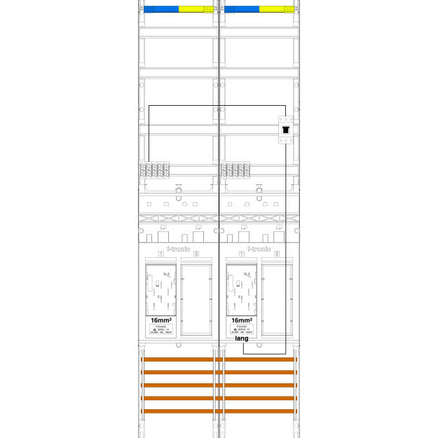 F-Tronic 7143025 Zählerfeld 2-feldrig H=1350mm 2-eHZ 16mm² Kaskade 1 HSP 2 Reserveplätze ER29-16L-PV