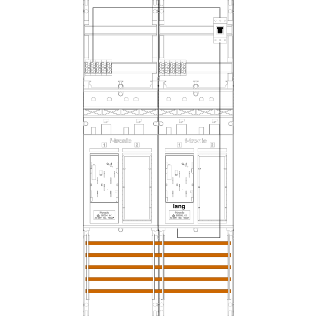 F-Tronic 7141027 Zählerfeld 2-feldrig H=1050mm 2-eHZ Kaskade 1 HSP 2 Reserveplätze ER26L-PV