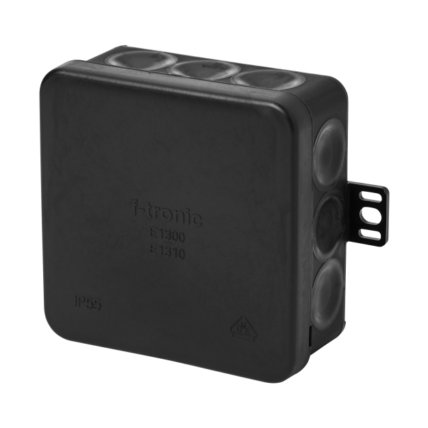 F-Tronic 7340474 FR Abzweigkasten 85x85x37mm IP55 sw/sw mit Durchstoßmembran E1300sw Schwarz