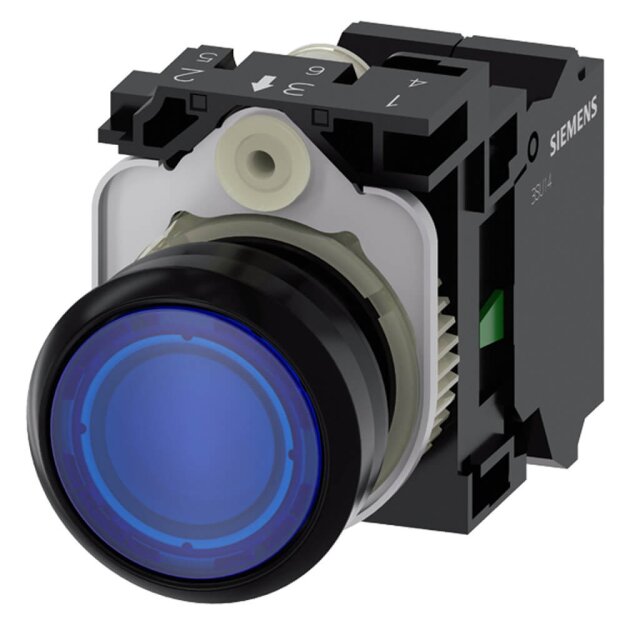 Siemens 3SU11020AB503BA0 Drucktaster beleuchtet 22mm rund 1S AC/DC 24V Blau