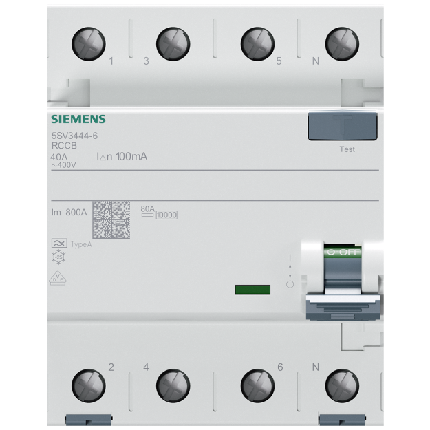 Siemens 5SV34446 FI-Schutzschalter 4-polig Typ A In: 40 A 100 mA Un AC: 400 V