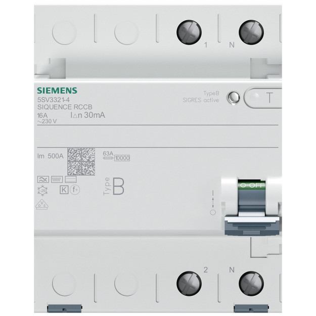 Siemens 5SV33214 FI-Schutzschalter 2-polig Typ B kurzzeitverzögert In: 16 A 30 mA