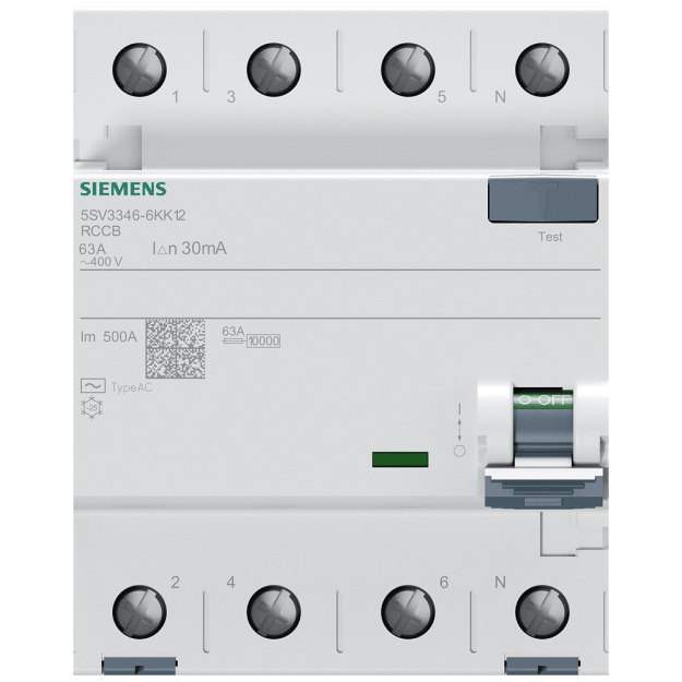 Siemens 5SV33466KK12 FI-Schutzschalter 4-polig Typ A In: 63 A 30 mA Un AC: 400 V SIGRES