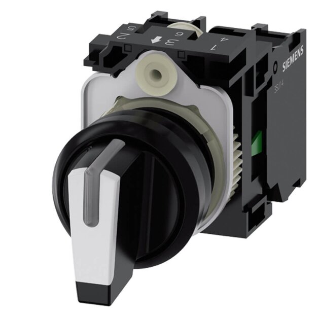 Siemens 3SU11002BM601NA0 Knebelschalter beleuchtbar 22mm rund Kunststoff 1S 1S Schwarz Weiß