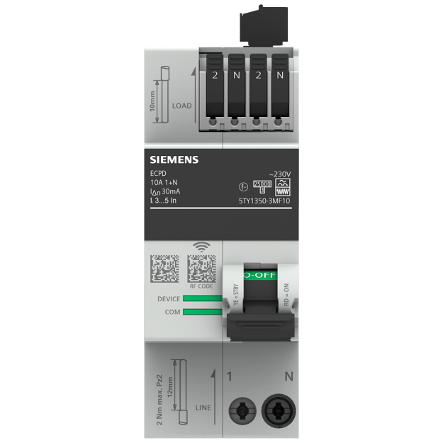 Siemens 5TY13503MF10 ECPD mit Mess-/Kommunikationsfunktion RCD Typ F 30mA In: 10A 230V AC 75kA 1+N