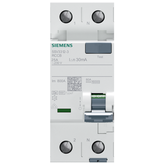 Siemens 5SV33123 FI-Schutzschalter 2-polig Typ F kurzzeitverzögert In: 25 A 30 mA