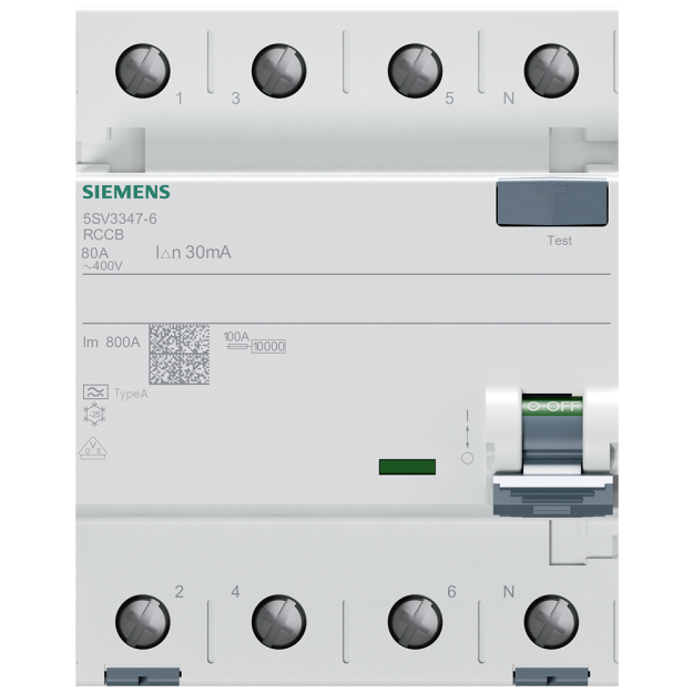 Siemens 5SV33476 FI-Schutzschalter 4-polig Typ A In: 80 A 30 mA Un AC: 400 V
