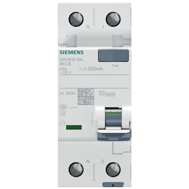 Siemens 5SV36126KL FI-Schutzschalter 2-polig Typ A In: 25 A 300 mA Un AC: 230 V N-links