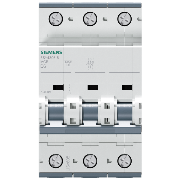 Siemens 5SY43068 Leitungsschutzschalter 400V 10kA 3-polig D 6A T=70mm