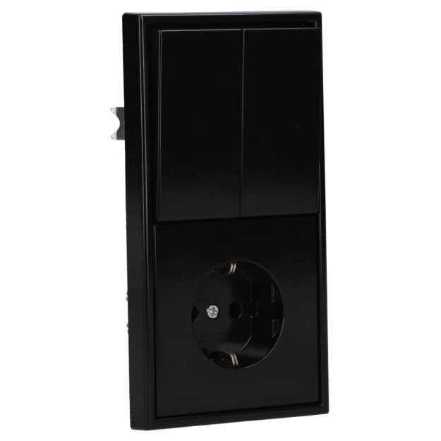 Jung Serie LS Komplett-Set Schwarz: LS995SW Serienwippe + 505U Wippschalter Serien + LS1520SW SCHUKO Steckdose + LS982SW Rahmen 2fach