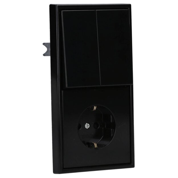 Jung Serie LS Komplett-Set Schwarz: LS995SW Serienwippe + 505U Wippschalter Serien + LS1520KISW SCHUKO Steckdose mit erhöhtem Berührungsschutz + LS982SW Rahmen 2fach
