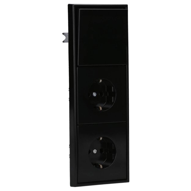 Jung Serie LS Komplett-Set Schwarz: 506U Wippschalter Universal + LS990SW Wippe + 2x LS1520SW SCHUKO Steckdose + LS983SW Rahmen 3-fach