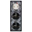 Jung Serie LS Komplett-Set Schwarz: 506U Wippschalter Universal + LS990SW Wippe + 2x LS1520SW SCHUKO Steckdose + LS983SW Rahmen 3-fach
