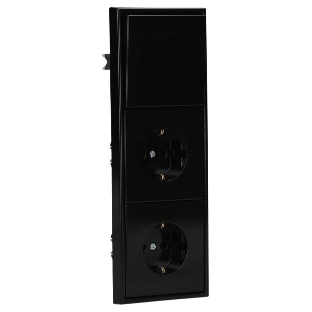Jung Serie LS Komplett-Set Schwarz: 506U Wippschalter Universal + LS990SW Wippe + 2x LS1520KISW SCHUKO Steckdose mit Berührungsschutz + LS983SW Rahmen 3-fach