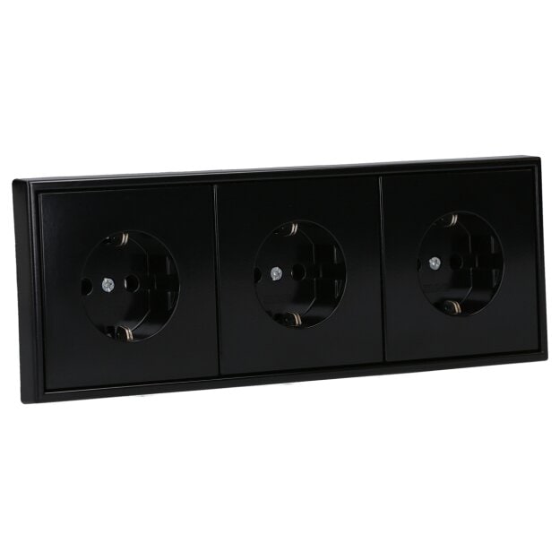 Jung Serie LS Komplett-Set Schwarz: 3x LS1520SW SCHUKO Steckdose + LS983SW Rahmen 3-fach