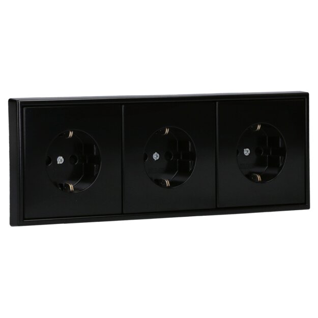 Jung Serie LS Komplett-Set Schwarz: 3x LS1520KISW SCHUKO Steckdose mit Berührungsschutz + LS983SW Rahmen 3-fach