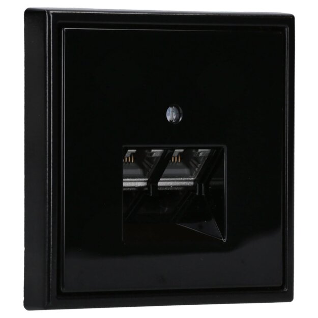 Jung Serie LS Komplett-Set Schwarz: Cat.6A iso-Anschlussdose 2-fach + LS969-2UASW Abdeckung f. IAE/UAE-Anschlussdose + LS981SW Rahmen 1-fach