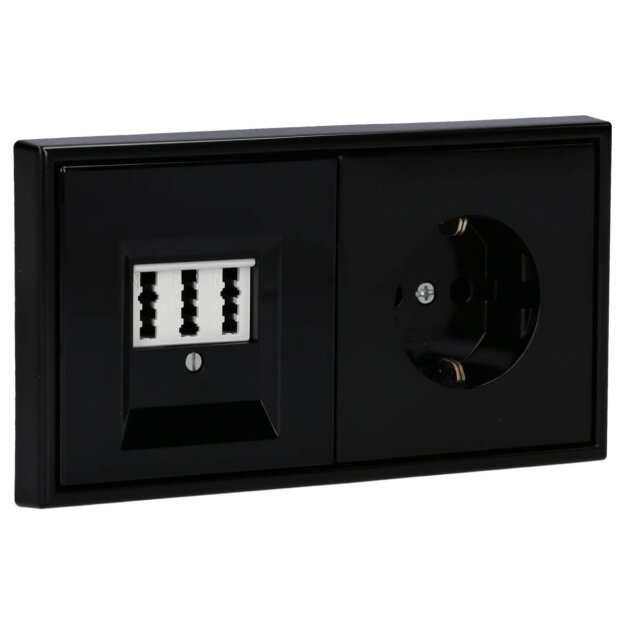 Jung Serie LS Komplett-Set Schwarz: TAE-Anschlussdose TAE 3x6 NFN Up 0 rw + LS969TSW Abdeckung f. TAE-Anschlussdose + LS1520SW SCHUKO Steckdose + LS982SW Rahmen 2-fach