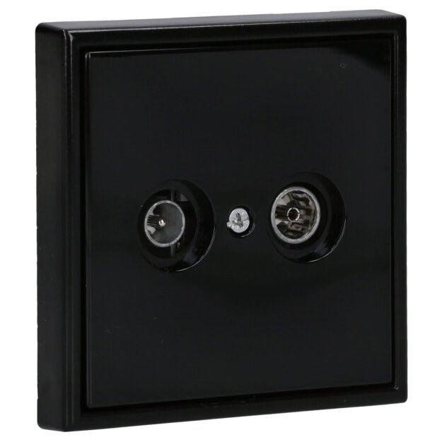 Jung Serie LS Komplett-Set Schwarz: Antennensteckdose EDU 04 F + LS990TVSW Abdeckung f. Antennen-Steckdose + LS981SW Rahmen 1-fach