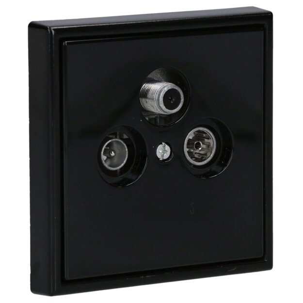 Jung Serie LS Komplett-Set Schwarz: Triax EDA 302 F Antennendose 3-Loch Stichdose SAT/TV/R + LS990SATSW Abdeckung f. SAT-TV-Steckdose + LS981SW Rahmen 1-fach