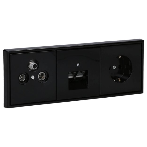 Jung Serie LS Komplett-Set Schwarz: Triax EDA 302 F Antennendose 3-Loch + LS990SATSW Abdeckung + Cat.6A iso-Anschlussdose + LS969-2UASW Abdeckung + LS1520SW SCHUKO + LS983SW Rahmen 3-fach