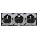 JUNG LS IP 44 Set Schwarz: 3x LS1520KLSW SCHUKO Steckdose m.Klappdeckel + 3x 551WU Dichtungsflansch + LS983SW Rahmen 3-fach