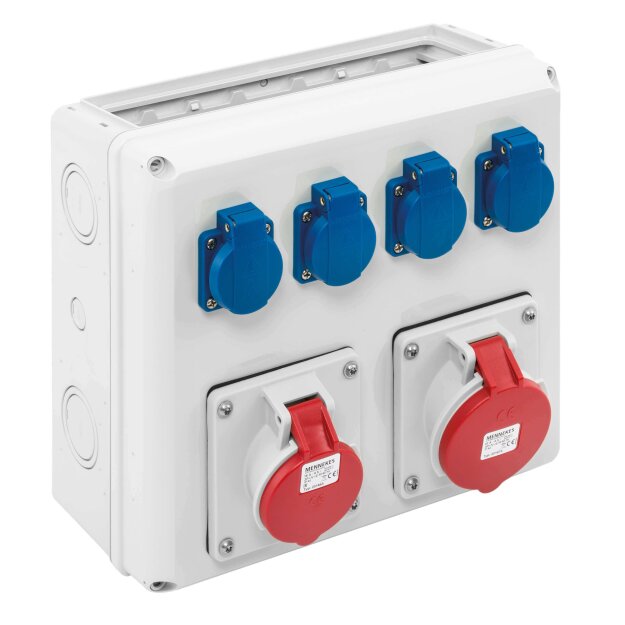 Spelsberg 73000301 Steckdosenkombination grau Schutzart IP44 belüftet Schlagfestigkeit IK08 Schutzklasse II Bemessungsspannung 400V AC halogenfrei STK-Z 4S1632